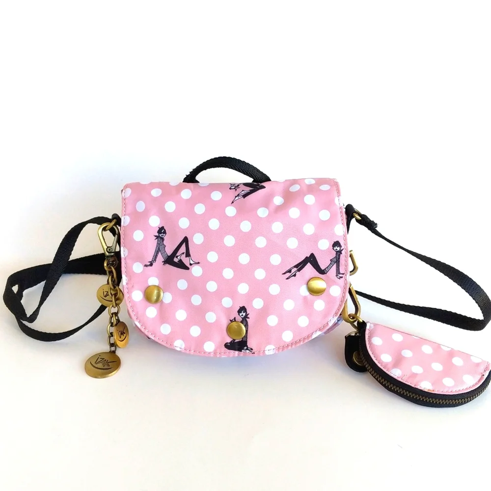 IZAK Pink Zazie Dots Flap Crossbody Bag, Coin Purse and Key Chain - Picture 1 of 15